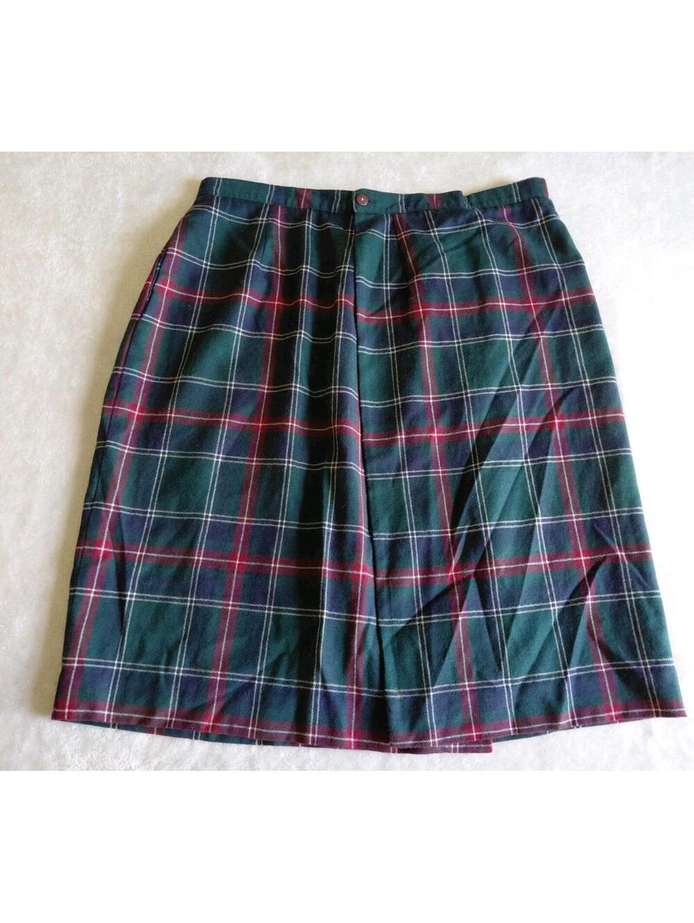 Talbots Plaid Wool Skirt Womens 12 Petite Classic Preppy Straight Green Blue